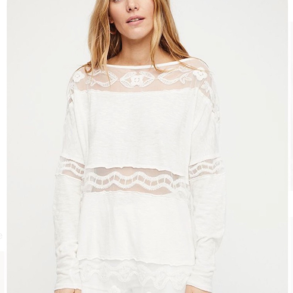 Free People White Sheer Floral Top